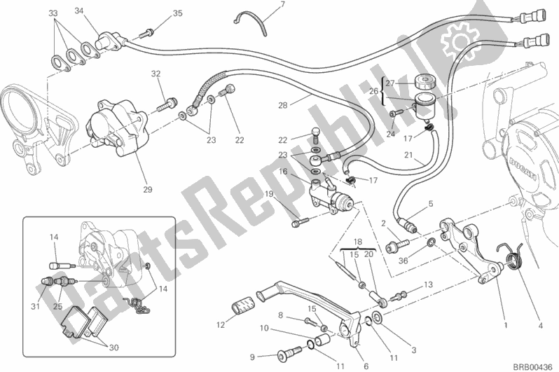 Tutte le parti per il Sistema Frenante Posteriore del Ducati Streetfighter S USA 1100 2012